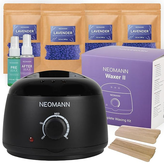 Waxer II LAV Brazilian & Bikini Waxing Kit Lavender – Hard Wax Lavende Beads, Pre & Post Wax Care, and Applicator Sticks for Face, Body, and Underarms Hair Removal