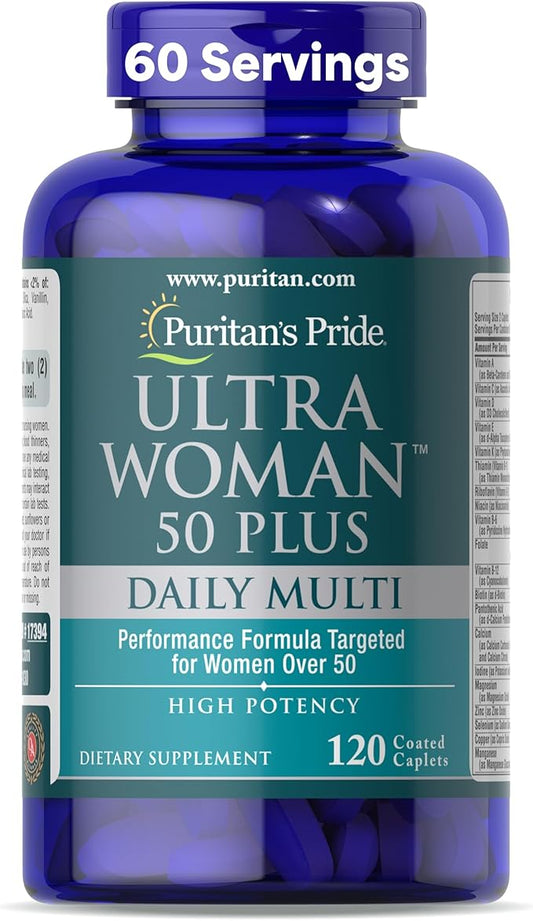 Puritan's Pride Ultra Woman 50 Plus High Potency Performance Time Release Daily Multivitamin with Zinc, Dietary Supplement for Healthy Aging & Cellular Energy Production, 2 Month Supply, 120 Count