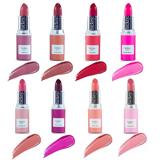 Hickey Lipstick Organic, Long Lasting Gluten Free Lipstick REFILL Collection THE VAULT COLLECTION - 8 Refill Shades Red, Hot Pink, Nude, Light Pink, Coral, Berry, Mauve, Terracotta