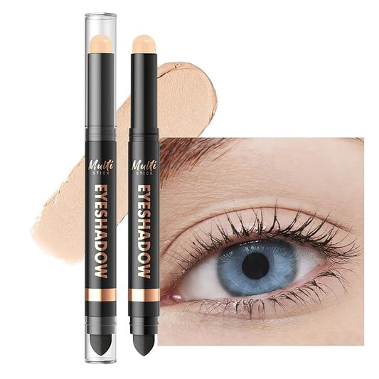 Dual-Ended Cream Eyeshadow Stick, Matte Nude Waterproof Long-Lasting Crease-Proof Neutral Eye shadow Pencil for Women, Smooth Blendable Eye Shadow Crayon with Built-in Smudger, 01 Nude Whisper