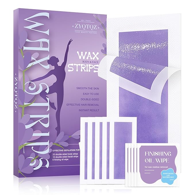 Wax Strips for Hair Removal - 60 Count (40 Body + 20 Face Strips) with 10 Soothing Oil Wipes, At-Home Waxing Kit for Women & Men - Legs, Bikini, Underarms, Face (60 PCS, Lavender)