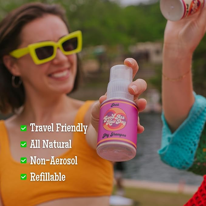 Good A- Hair Day Dry Shampoo Powder (Dark) – Non-Aerosol, Talc-Free, All-Natural, Vanilla Scent – Absorbs Oil, Refreshes Hair Between Washes, Handmade in USA, Travel Size