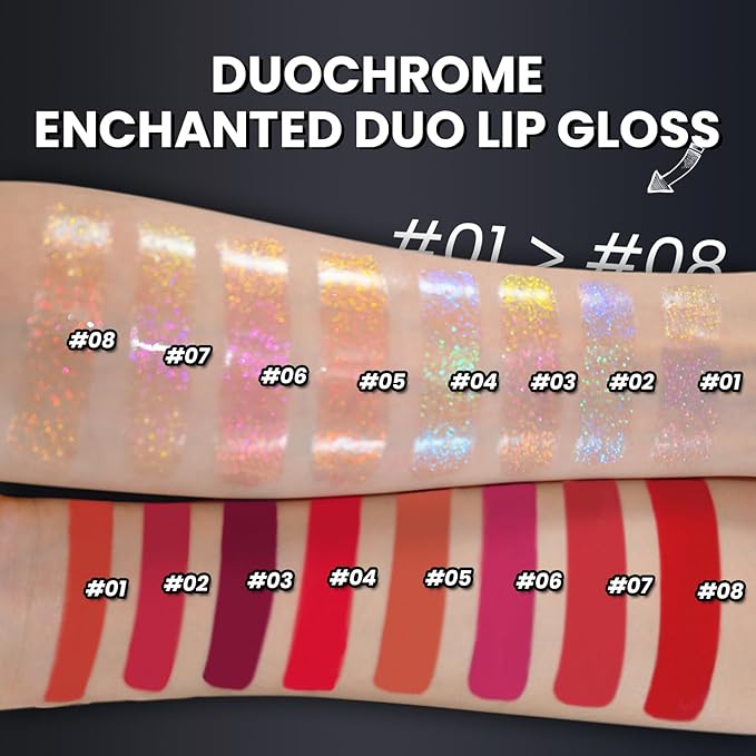 CHARMACY Multichrome Double Head Non-Stick Lip Gloss, Metallic Colourful Lip Glaze, Anti-transfer, Long Lasting Waterproof Liquid Lipstick Makeup (#01)
