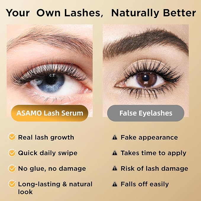 ASAMO Eyelash & Eyebrow Growth Serum - 2-in-1 Lash & Brow Enhancer for Longer, Thicker, Fuller Looking Lashes - Advanced Peptide Formula, Vegan & Cruelty-Free, Safe for Sensitive Eyes - 3ml
