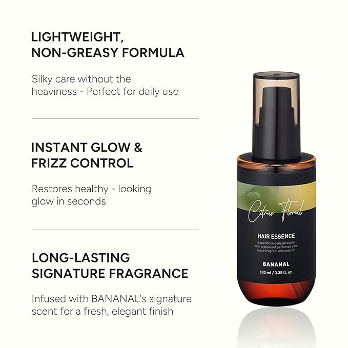 Perfumed Hair Oil & Serum 2-in-1 – Korean Essence Oil for Frizzy, Dry, Damaged Hair & Glass Hair Shine – Argan Oil & Amino Acids – Sulfate & Paraben-Free – Citrus Floral, 100ml / 3.38 fl oz