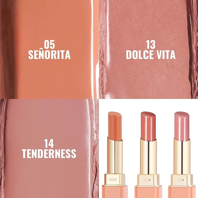 Oulac Moisturizing Shine Lipstick For Women Christmas Set 3PCS, 2 in 1 Tinted Lip Balm for Winter, Hydrated Juicy and Glossy Lip Color for Dry, Cracked and Chapped Lips, Vegan 05+13+14