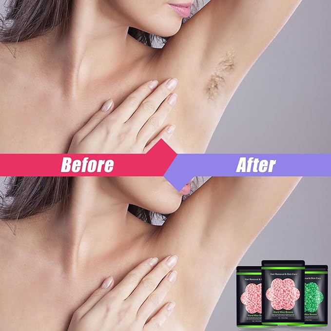 Wax Beads for Hair Removal 10.5oz (300g), Auperwel Hard Wax Beads Beans for Sensitive Skin Brazilian Waxing, Face, Bikini, Eyebrow, Legs, Painless for Women Men, 3 packs Kit with 10 Sticks