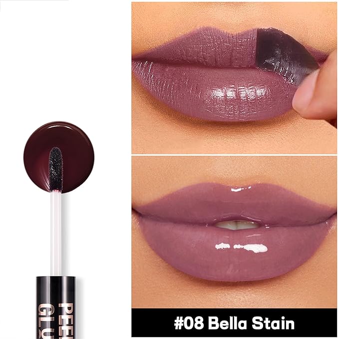 Liquid Lipstick with Clear Lip oil, Dual-Ended Peel-Off Lip Gloss, Long-Lasting Water-proof Lip Gloss (Deep Berry)
