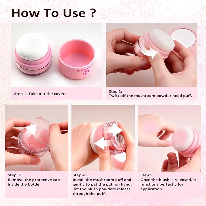 Color Nymph Powder Blusher, Face Blush Mushroom Air Cushion Micro-Shimmer Blusher For Cheek Rare Beauty Blush Makeup For Cool White Skin Highly Pigmented 01# Sakura Pink