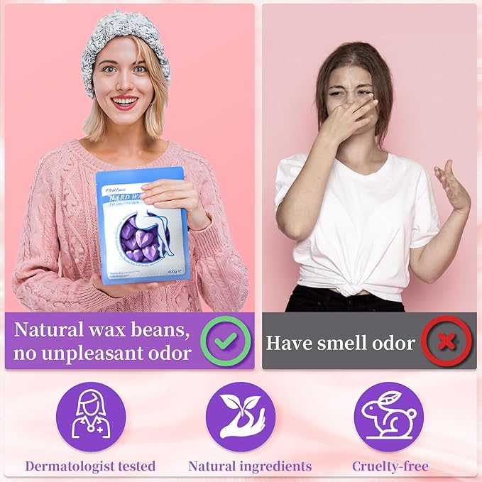 Chulan Hard Wax Beads, 1000g Heart Wax Beans for Sensitive Skin, Hypoallergenic Waxing Bead for Coarse Hair Removal, Body, Brazilian Waxing, Bikini, Legs, Armpits Women Home Purple