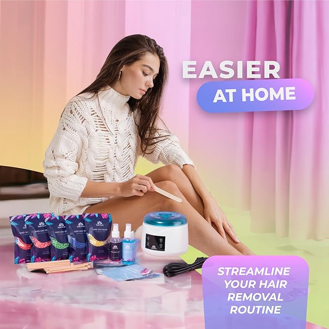 Bella Verde Waxing Kit for Women & Men -Digital Wax Warmer with Hard Beads, Pre & Post Spray, Hot Wax Pot Machine for Face, Eyebrows, Body, Legs, Bikini - At-Home Hair Removal for Sensitive Skin