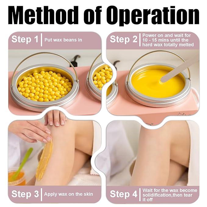 Wax Warmer Double Pot, Professional Electric Heater for Facial, Body, Spa, and Salon, 1.2L Dual Adjustable Temperature with 100 Wooden Craft Sticks, Hair Removal (Pink)