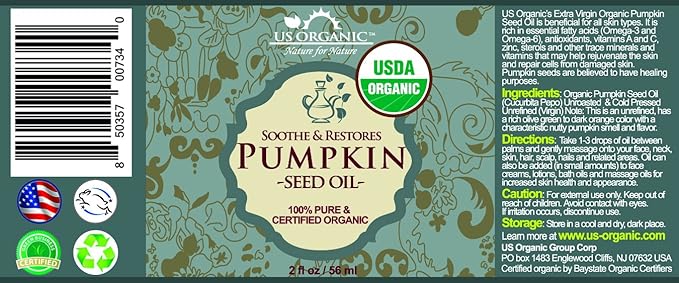 US Organic Pumpkin Seed Oil, USDA Certified Organic, Pure, Natural, Cold Pressed Virgin, Unrefined in Amber Glass Bottle w/Glass Eyedropper (Small (2 oz, 56 ml))