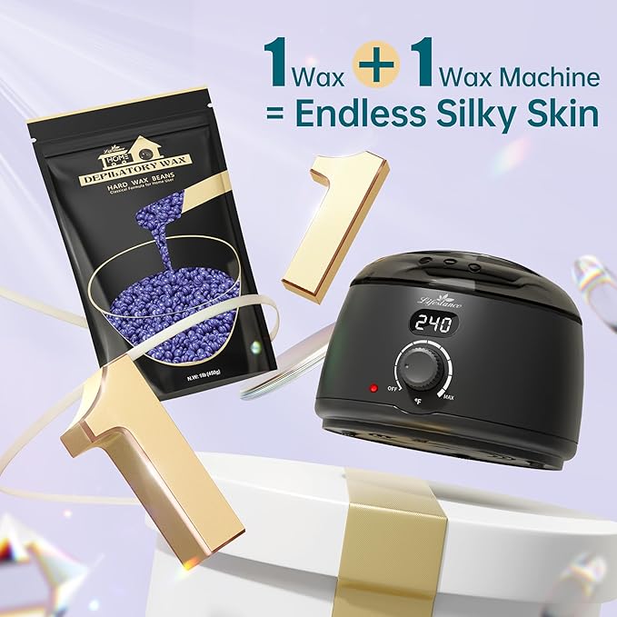 Lifestance Hard Wax Beans Hair Removal Kit, 1lb Large Refill Stripless Waxing Beans for Women Men Waxing Depilatory Lavender Pearl Wax Beads