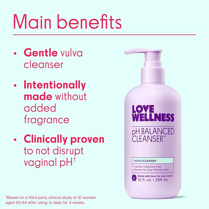 Love Wellness pH Balancing Cleanser | Feminine Vulva Wash for Intimate Health & Hygiene | Fragrance-Free, Non-Irritating & pH Matched | With Aloe Vera & Calendula for Sensitive Skin | 10 Fl Oz