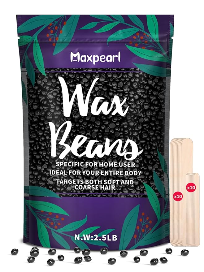 Maxpearl 2.5LB Hard Wax Beads for Hair Removal, Men’s Coarse Hair Formula - Brazilian Waxing, Sensitive Skin, Face, Underarms, Legs, Back, Chest and More, with 20 Wax Sticks, Black
