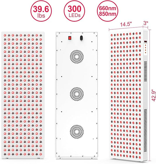 Red Light Therapy, Full Body Red Near Infrared Light 660nm 850nm with 300 Dual Chip Clinical Grade LEDs & Timer, High Power Panel for Anti-Aging, Pain Relief, 400W (Stand Sold Separately)