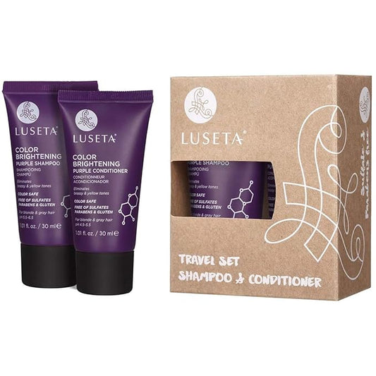 Luseta Color Brightening Purple Shampoo and Conditioner Travel Kit for Blonde and Gray Hair -Infused with Cocos Nucifera Oil to Help Nourish, Moisturize and Condition Hair, 2x1.01oz