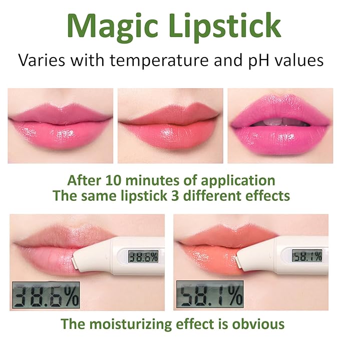 2PCS Color Changing Lipstick,Magic Lipstick Jelly Lip Balm,Long Lasting Waterproof Temperature Color Change Lip Gloss (B)