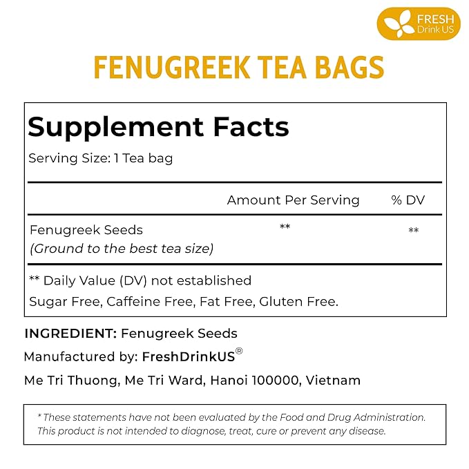 FreshDrinkUS, Premium 75 Fenugreek Tea Bags, 100% Natural & Pure from Fenugreek. Fenugreek Herbal Tea. Made with Natural Material Tea Bags. No Sugar, No Caffeine, No Gluten, Vegan.