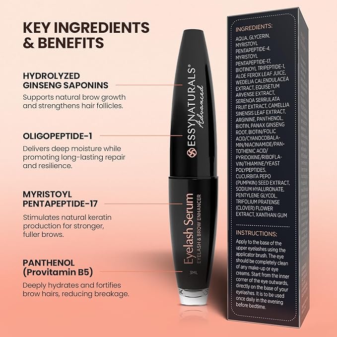 Essynaturals Eyelash Growth Serum, Premium Eyelash Serum, Lash Serum For Eyelash Growth, Eyelash Serum To Grow Lash, Irritation Free Lash Growth Serum