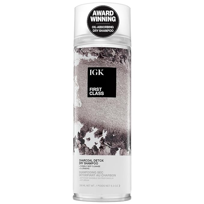 IGK First Class Charcoal Detox Dry Shampoo | Deep Cleansing, Oil & Odor Absorbing | Adds Volume & Texture | For All Hair Types | 6.3 oz