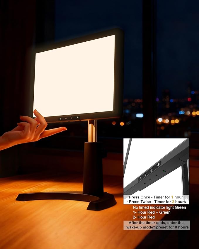 Light Therapy Lamp, 12000 Lux Full Spectum LED Sun Therapy Light with 5Modes, 3 in 1 Mount, Adjustable Brightness/Timer/Memory, Boost Mood, Focus and Sleep, Black