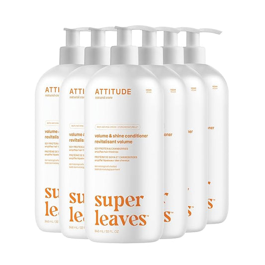 ATTITUDE Volume and Shine Hair Conditioner, For Thin Hair, Naturally Derived Ingredients, Vegan Detangler, Dermatologically Tested, Soy Protein & Cranberries, 946 mL (Pack of 6)