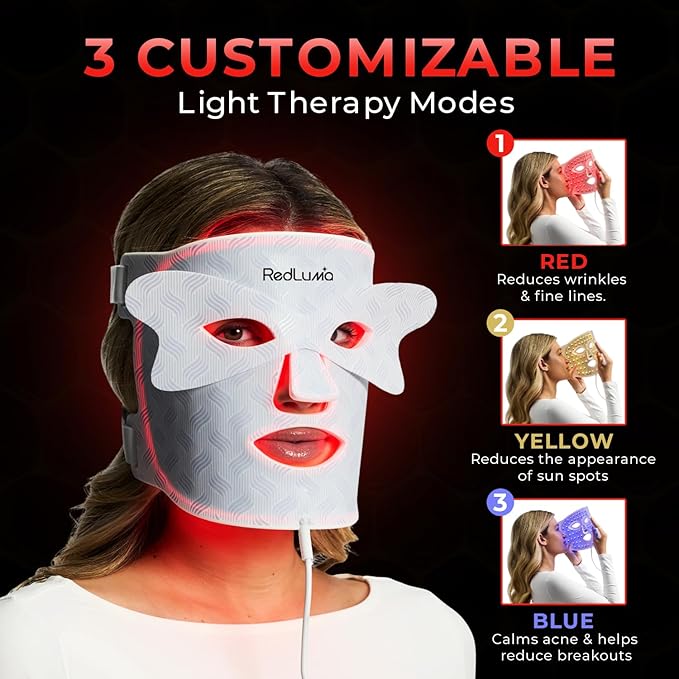 Red Light Therapy Mask for Face LED Face Mask Light Therapy with LEDs,4 Wavelengths (Red, Blue, Orange, Infrared), Rechargeable Remote, Anti-Aging Skin Care, Face Light Therapy Device