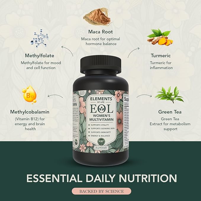 Elements of Life Multivitamin for Women – Daily Women’s Vitamins with MethyFolate, Organic Ingredients & Natural Supplements for Energy, Vitality & Health – Multivitamin for Women Hair & Skin Support