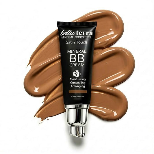 Bellaterra Cosmetics BB Cream – Tinted Moisturizer & Mineral Foundation Makeup, Medium Tan 105 – Lightweight, Oil-Free, Buildable Coverage, Matte Finish, Anti-Aging Concealer, Clean Beauty, 1.69 oz