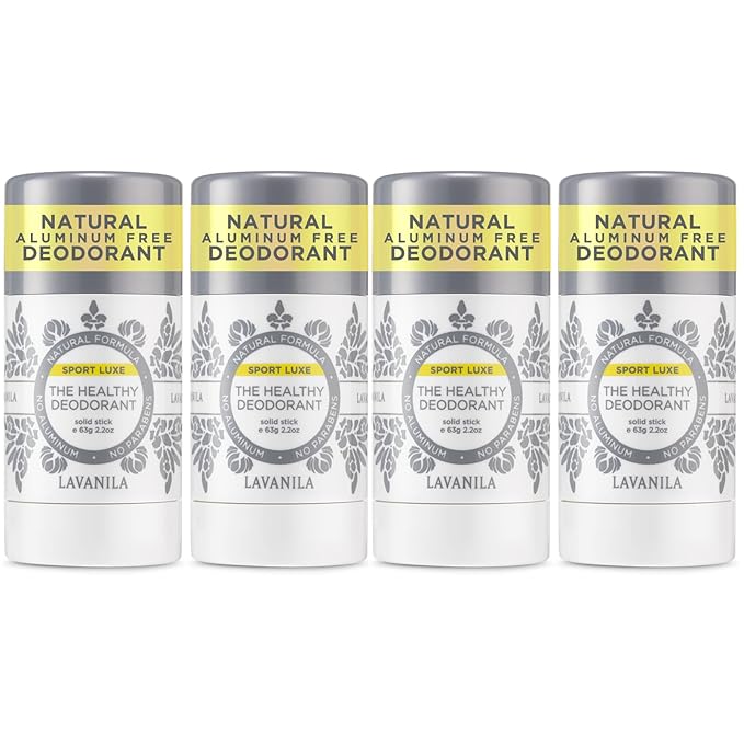 Lavanila Aluminum Free Sport Luxe Deodorant 4-pack (2oz Each) - The Healthy Deodorant for Men & Women - Triple Odor Protection, Fresh Scent Solid Stick, Vegan