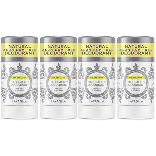 Lavanila Aluminum Free Sport Luxe Deodorant 4-pack (2oz Each) - The Healthy Deodorant for Men & Women - Triple Odor Protection, Fresh Scent Solid Stick, Vegan