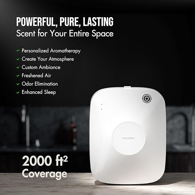 Airversa Smart Waterless Essential Oil Diffuser, 400mL Capacity with 200mL Fragrance Scent Oils, Up to 2000 sq ft Aromatherapy Scent Air Machine for Large Room and Commercial Use, ANA White Kit