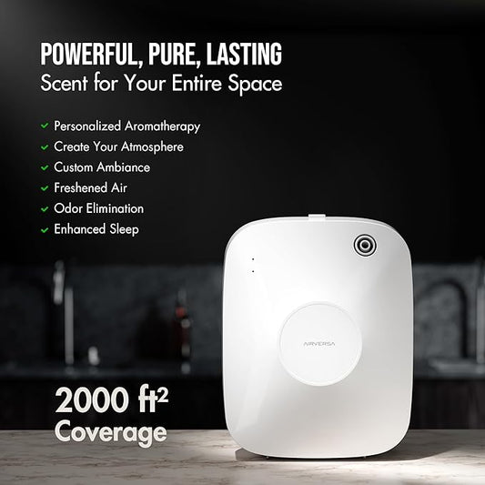 Airversa Smart Waterless Essential Oil Diffuser, 400mL Capacity with 200mL Fragrance Scent Oils, Up to 2000 sq ft Aromatherapy Scent Air Machine for Large Room and Commercial Use, ANA White Kit