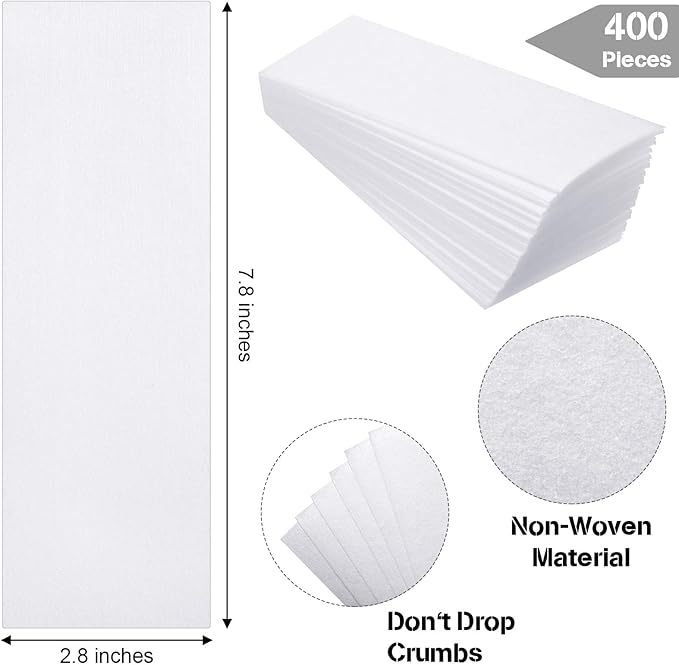 400 Non-Woven Waxing Strips for Facial, Body, and Bikini Hair Removal (White)
