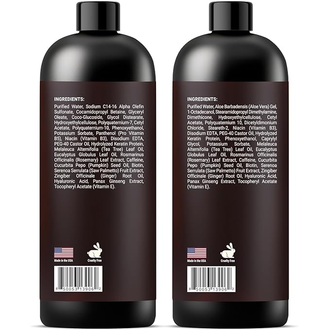 Hair Thickening Shampoo and Conditioner Set - Volumizing & Growth Support with DHT Blockers, Biotin, Keratin, Tea Tree Oil, Caffeine, Saw Palmetto Extract - Men & Women - 16 fl oz Each