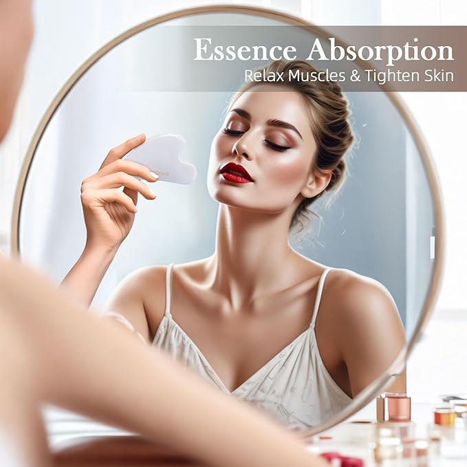 BESKAR Gua Sha Facial Tools, Natural Jade Stone Guasha Massager for Jawline Sculpting, Tighten Face Skin and Reduce Wrinkles, Face Eyes Body Neck Massage Tool, Skin Care Gift