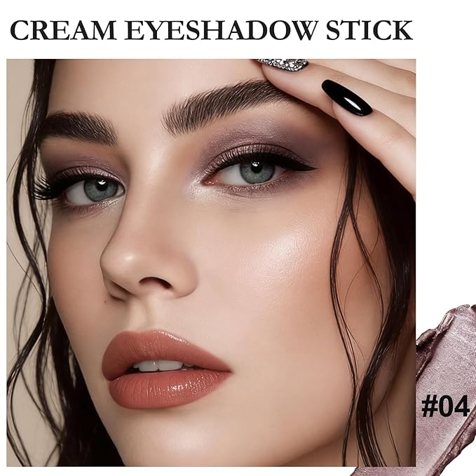 Dual-Ended Cream Eyeshadow Stick, Shimmer Waterproof Long-Lasting Crease-Proof Glitter Eye shadow Pencil for Women, Smooth Blendable Eye Shadow Crayon with Built-in Smudger, 04 Plum Smoke