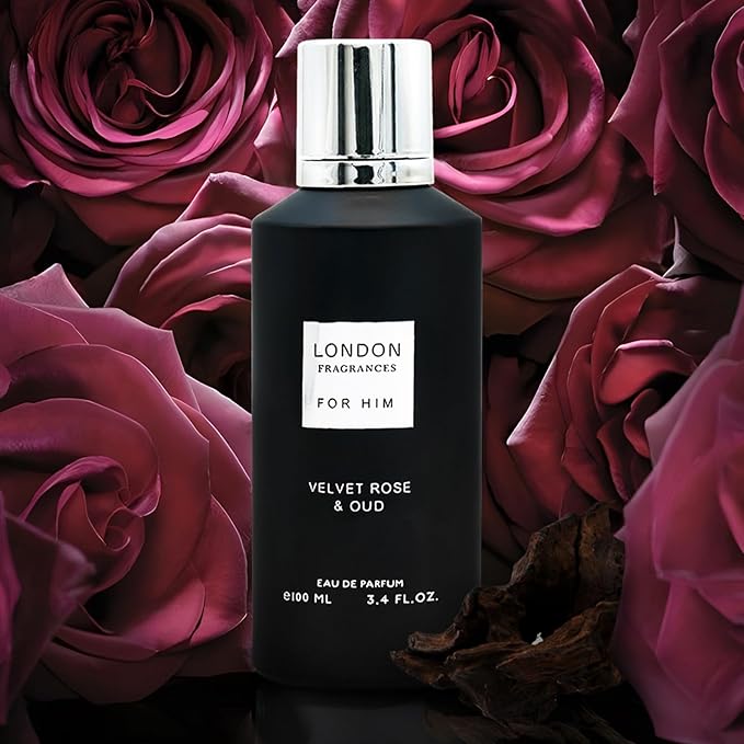 London Fragrances - Velvet Rose and Oud - Bergamot, Patchouli, Sandalwood Cologne for Men - Long Lasting Perfume for Men - 3.4 oz