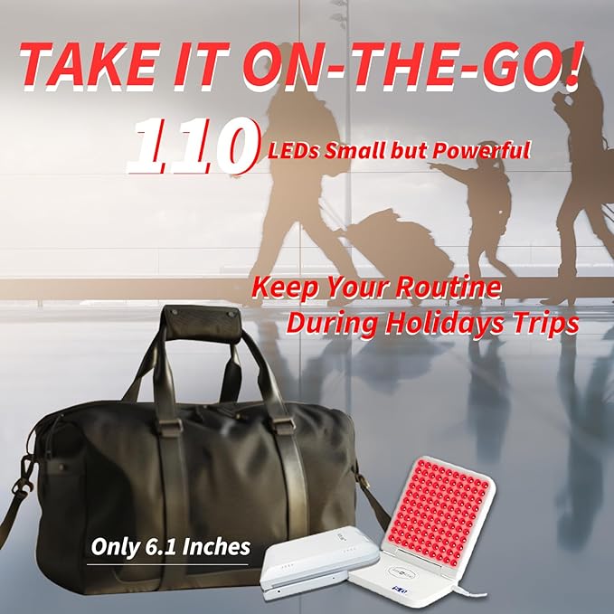 Red Light Therapy, Tri-Chip Powerful 110 LEDs, Portable Folding Infrared Table Lamp for Travel, 660nm & 850nmX2 Deep Tissue for Face & Body, Supports 110-240V with Timer