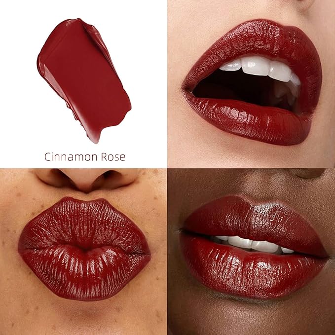 Deep Red Moisturizing Lipstick – Hydrating Cream Lip Balm for Dry, Chapped Lips, Bold Glossy Finish, Lightweight Vegan Lip Color, Long-Lasting Smooth Wear for Women & Girls (Cinnamon Rose)
