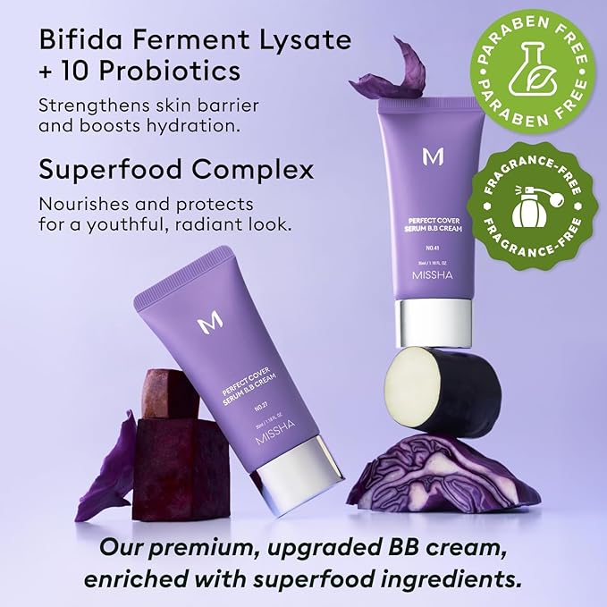 MISSHA M PERFECT COVER SERUM BB CREAM No.13 Light Fair- Fair with Cool Undertone, BB Cream by Cardi B Pick, Skin Tint, Tinted Moisturizer, Skin Care Foundation Makeup, Korean Makeup,1.18 Fl oz