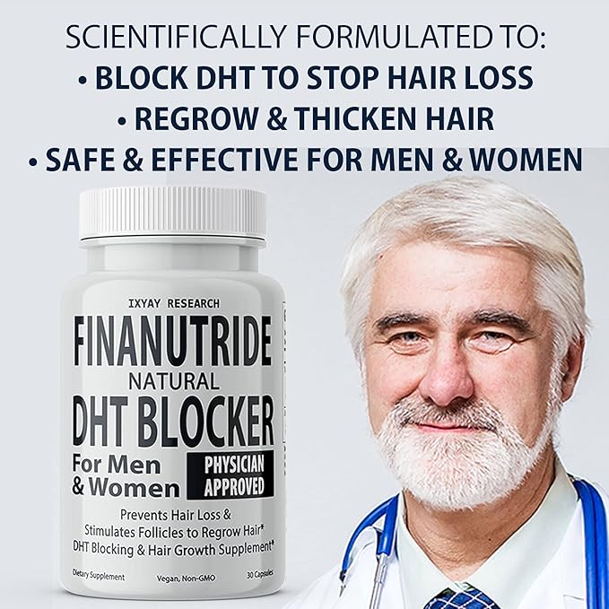 Finanutride Natural DHT Blocker & Hair Growth Capsules - Prevent Hair Loss, Stimulate Follicles, Proprietary Regrowth Treatment