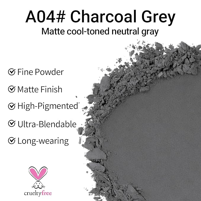 Erinde Grey Single Eyeshadow Makeup with Mirror, High Pigment Matte Eye Shadow, Lightweight Blendable Waterproof Eye Shadow Palette Sombra Para Ojos, A04 Charcoal Grey