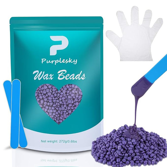 Wax Beads, 0.6 Lb Hard Wax Beads for Coarse Hair Removal, Waxing Beans Bulk for Brazilian, Leg, Face, Armpit, Home Waxing Beans with Silicone Wax Stick (lavender scent)