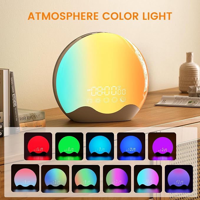 Light Therapy Lamp, Sunlight Alarm Clock with 10,000 Lux Therapy Light, Wake Up Light with 20 Brightness & 4 Color Temperature, Dual Alarms & Snooze,11 Atmosphere Lights and Sleep Aid