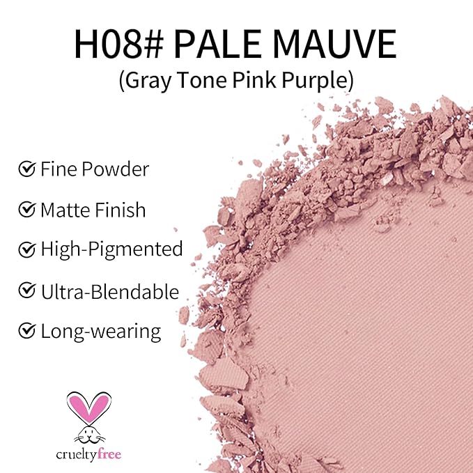 Erinde Single Matte Eyeshadow Palette, Velvet Eye Shadow Compact Powder Natural Makeup, Long-Lasting Eye Makeup, Ultra-Blendable, Pigmented Color, Vegan Formula, H08 Pale Mauve