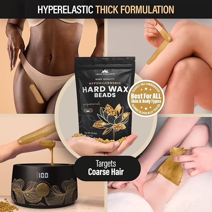 Tress Wellness Wax Beads - Dermatologically Tested - At-Home Kit for Bikini, Brazilian & Full Body - Unscented 2.2 lbs