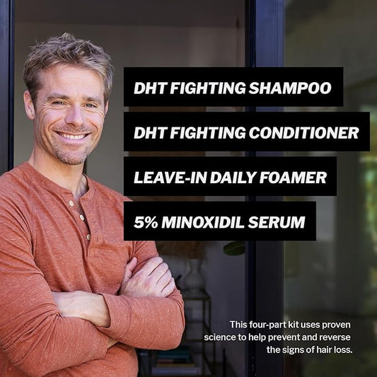 Shapiro MD Hair Growth Experts Men's Regrowth Kit Plus: Shampoo, Conditioner, 5% Minoxidil, Leave-In Foam, Complete Anti Hair Loss and Thinning Hair Solution for Men, 1 Month Supply